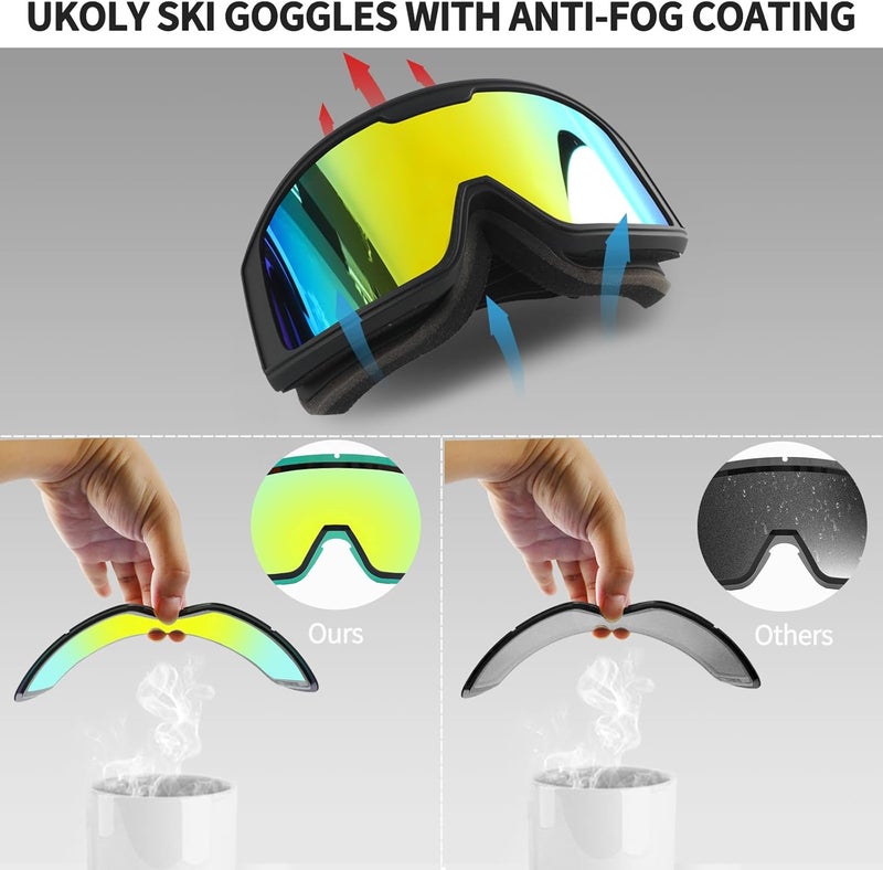 Ukoly Ski/Snowboard Goggles for Men Women, Snow Goggles HD Lens Anti-Fog Coating OTG Design UV400 Protection Windproof - Image 5